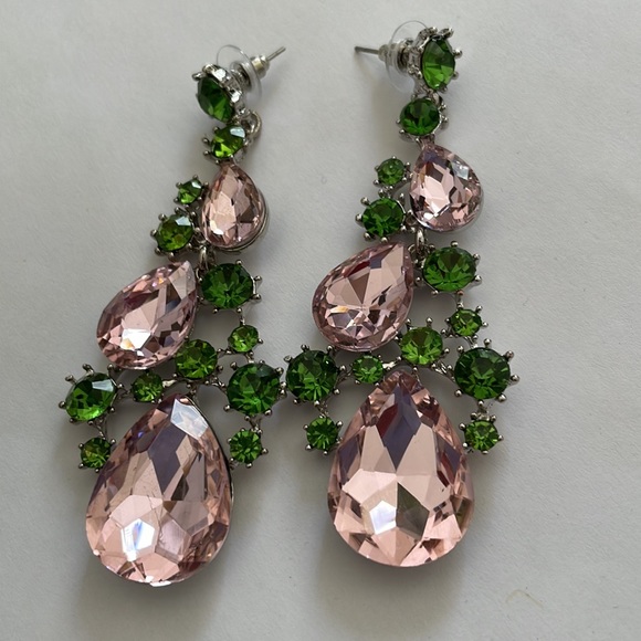 Pink and green rhinestone earrings - Picture 11 of 11